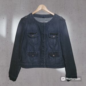 Bandolino sL Dark Jean Jacket Sequin Adornments on Pockets, Shoulders & Back.